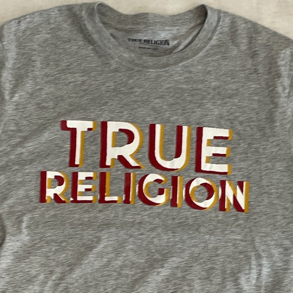 True Religion Heather Gray Graphic Long Sleeve Mens Tee Large - Picture 2 of 9